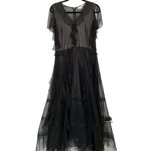 SACHIN & BABI Noir Black Silk Tulle Dress Gown Size 14 whimsical ethereal goth